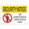 Signmission OSHA Security Sign, 7" Height, 10" Width, Rigid Plastic, No Admittance Employees Only, Landscape OS-SN-P-710-L-11568 - alternate 1